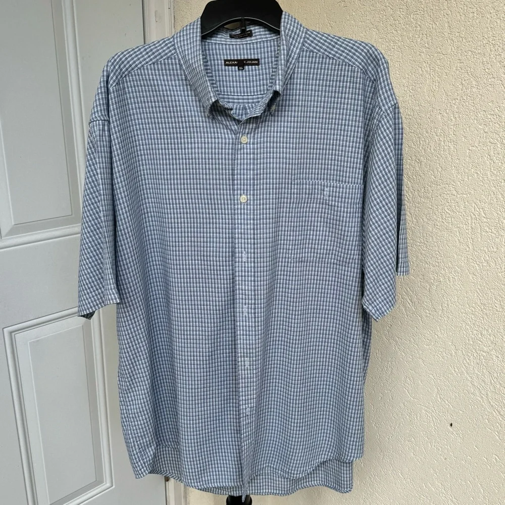 ALEXANDER JULIAN.Check pattern w/blue & light green‎ threads.Sz XXL.Button down.